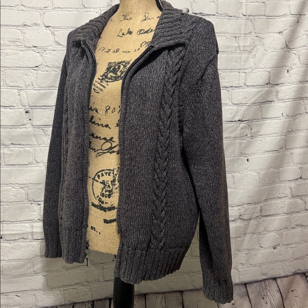 Cabelas Women's black/gray Cable Knit Zip Sweater with collar & long sleeve - Picture 10 of 13